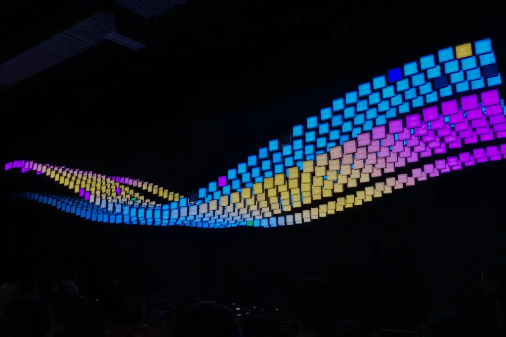 Drone show in dark sky.