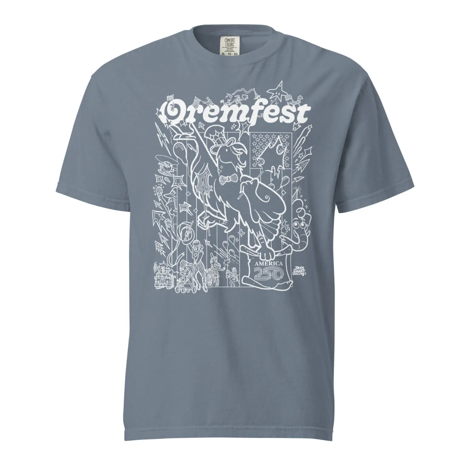 Blue-Grey Oremfest Shirt.